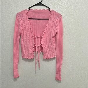 Pink Ribbed Knit Cardigan